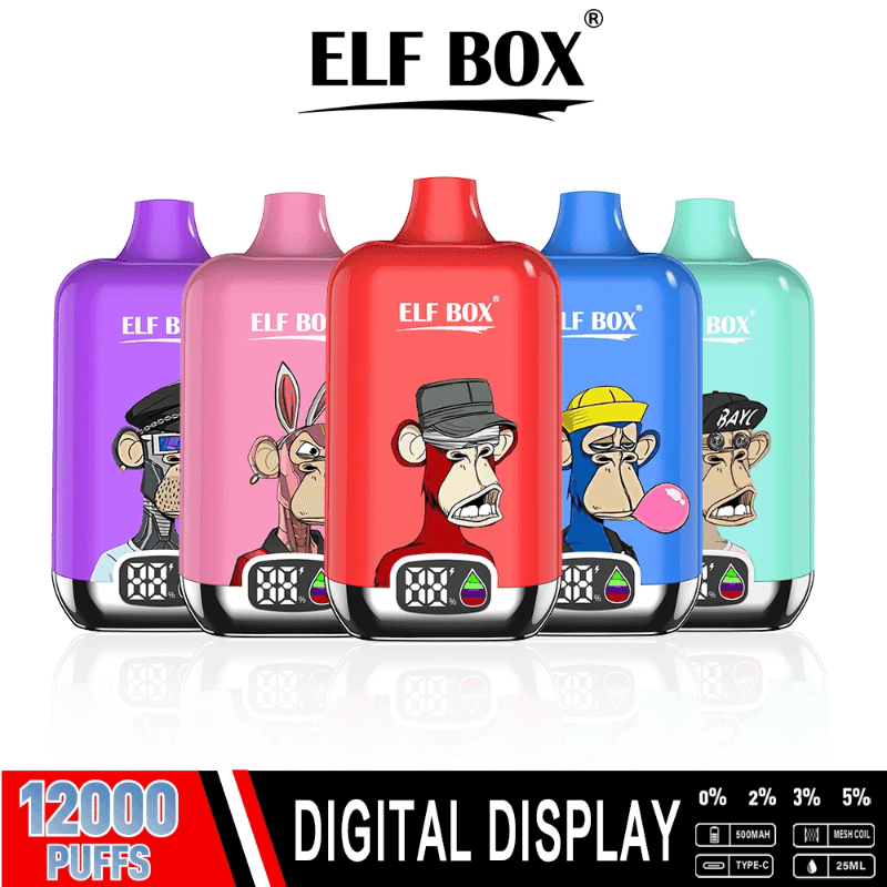 luxevapehouse.com ELF Box Digital 12K(12000) puffs LED Display 25ml E-liquid 0% 2% 3% 5% Nicotine Type-C Rechargeable Disposable Vape