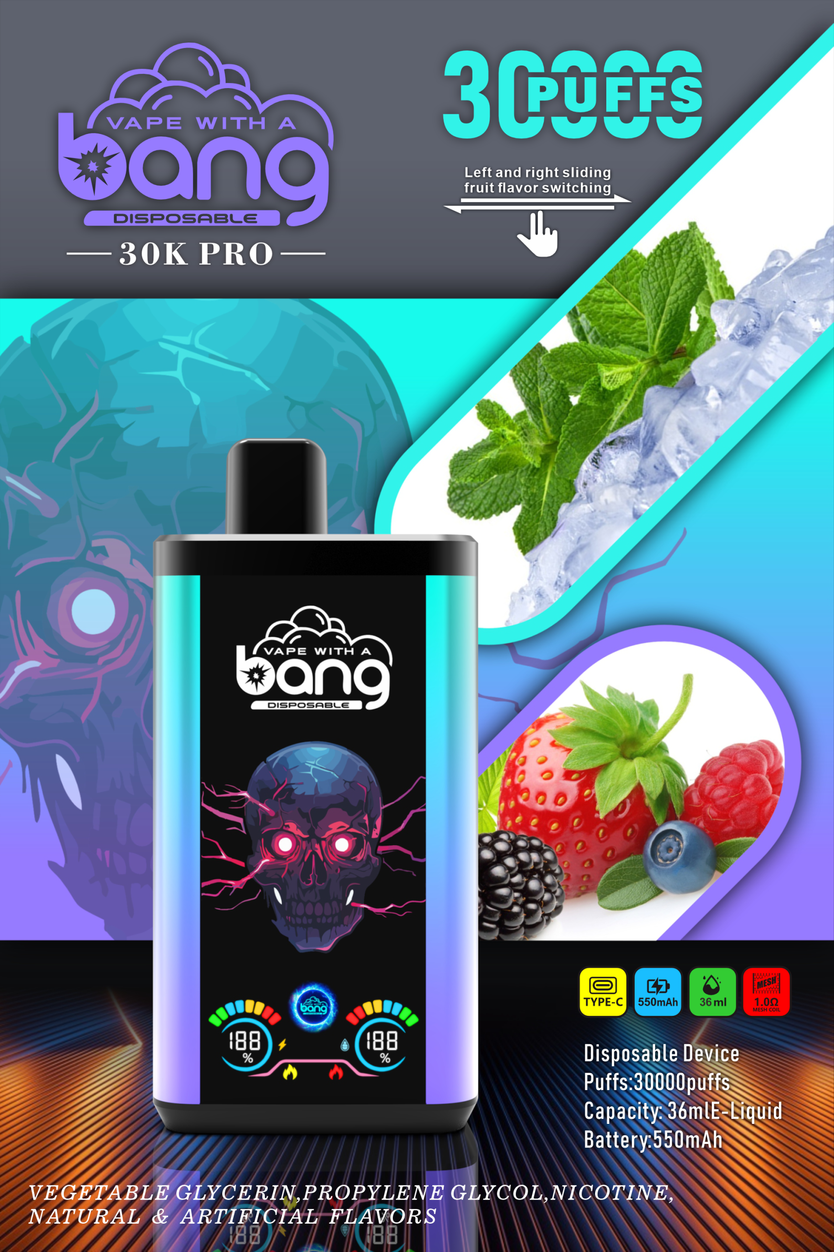 luxevapehouse.com Bang 30K(30000) Puffs PRO Dual Flavor Screen Display 36ml E-liquid 0% 2% 3% 5% Nicotine Disposable Vape