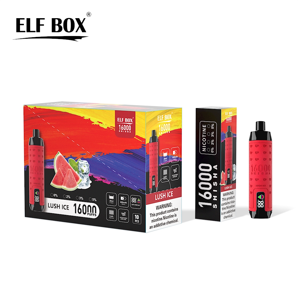 luxevapehouse.com ELF BOX SHISHA 16000(16K) Puffs 28ml e-liquid 0% 2% 3% 5% Nicotine LED Display Type-C rechargeable Leather Disposable Vape Pen