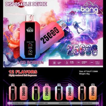 Bang 25K(25000) Puffs LCD Display 30ml E-liquid 650 mAh Battery 0% 2% 3% 5% NicotineDisposable Vape