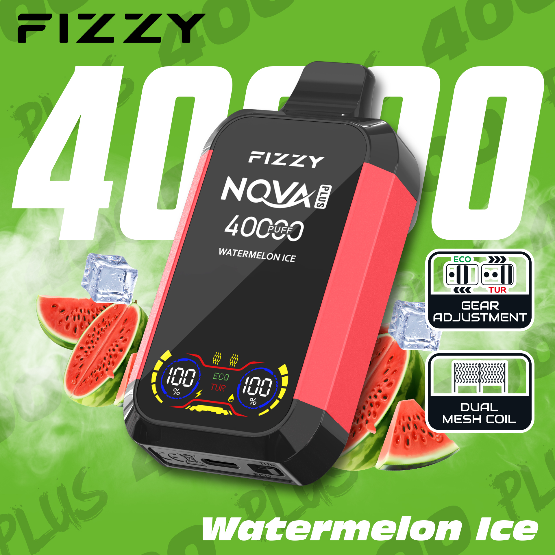 luxevapehouse.com Fizzy Nova Plus Watermelon Ice – 40K (40000) Puffs Disposable Vape