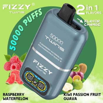 Fizzy Twins Raspberry Watermelon & Kiwi Passion Fruit Guava – 50000 Puffs – 10pcs