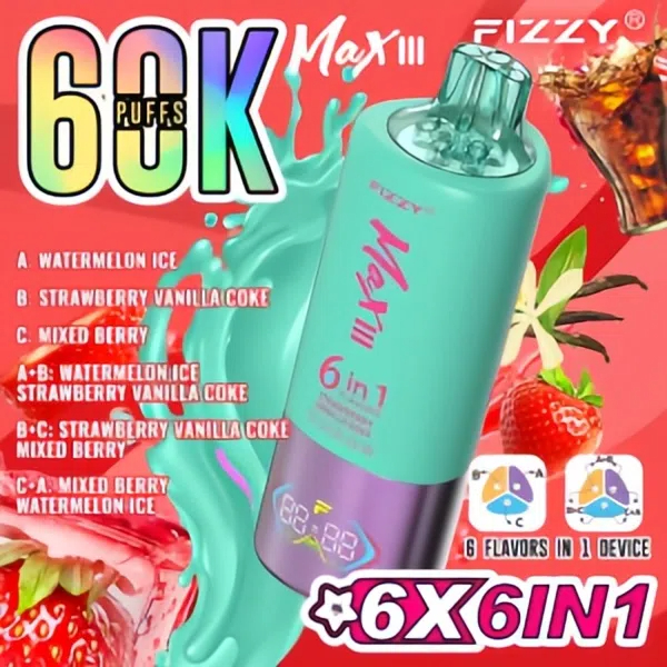 luxevapehouse.com Revolutionary Experience:Fizzy Max III Six-in-One Rechargeable Disposable Vape-A 60,000-Puff Journey to Bliss, Unlocking 6 Mysterious Flavor Universes!