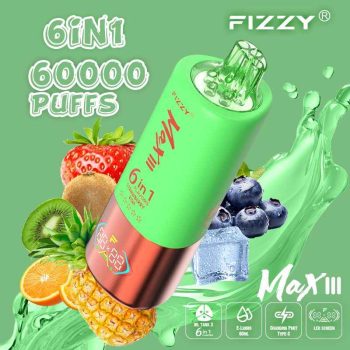 Fizzy Max III 6in1 60K 60000 Puffs Rechargeable Disposable Vape – Blue Razz Ice & Strawberry Kiwi & Sour Pineapple Orange – 10pcs