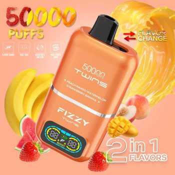 Fizzy Twins Peach Mango Watermelon & Strawberry Banana – 50000 Puffs – 10pcs